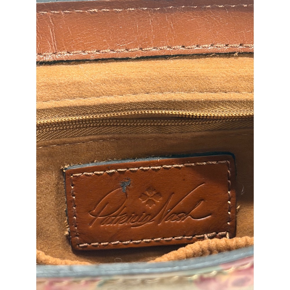 Patricia Nash Floral Leather Top Handle Satchel Bag Tan Rose Gold Tone Hardware - Picture 9 of 13